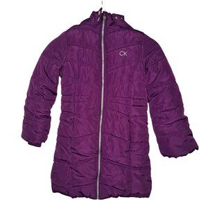 Calvin Klein Jeans Longline Purple Puffer Winter Jacket with Hood Size 7